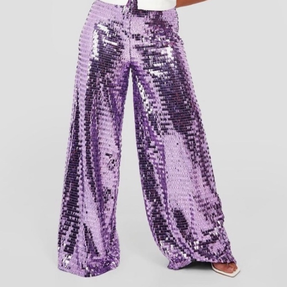 Boohoo purple sequin pants